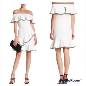 Gracia ruffle tiered off shoulder mini dress white black M